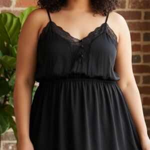 City Chic Lingerie Chemise Slip Nightgown Black W/ Lace Trim Size XL 22